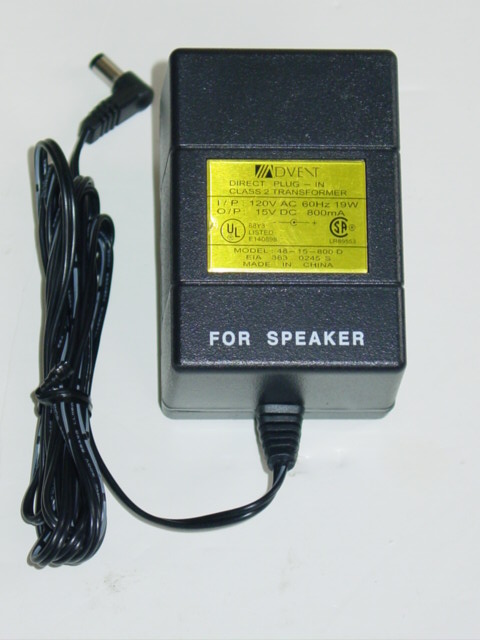 NEW Advent 48-15-800 Speaker AC Adapter 15V 800mA 0.8A 4815800